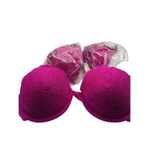 Set of 3 BeMe New York Hot Pink Women's Bra Lace Demi/Demi Dentelle 36D